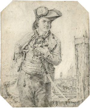 Lot 6491, Auction  102, Niederländisch, um 1800. Offizier der Marine mit Dreispitz und Posaune