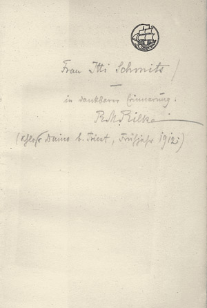 Lot 3842, Auction  107, Rilke, Rainer Maria, Die Liebe der Magdalena mit Widmung