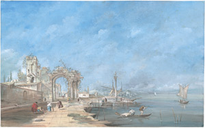 Los 6556 - Italienisch - 19. Jh. Venezianisches Architekturcapriccio im Stile Guardis.  - 0 - thumb