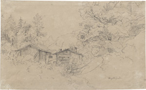 Los 6609 - Gauermann, Friedrich - Almhütten bei Berchtesgaden, im Hintergrund der Watzmann - 0 - thumb