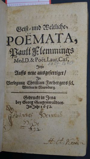 Lot 2046, Auction  117, Fleming, Paul, Geist- und Weltliche- Poëmata
