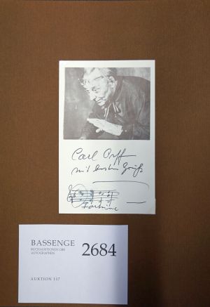 Lot 2684, Auction  117, Orff, Carl, Signierte Porträt-Karte mit Notenzitat