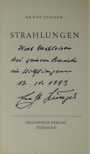 Lot 2972, Auction  120, Jünger, Ernst, Strahlungen (Ganzlederausgabe) Widmungsexemplar
