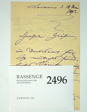 Lot 2496, Auction  122, Schumann, Clara, Brief 1892 an eine Gräfin