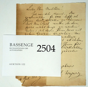 Lot 2504, Auction  122, Wagner, Richard, Brief 1868