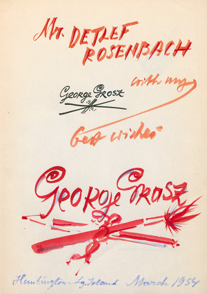 Lot 3162, Auction  123, Grosz, George und Baur, John I. H., George Grosz. Exhibition catalogue (Widmungsexemplar)
