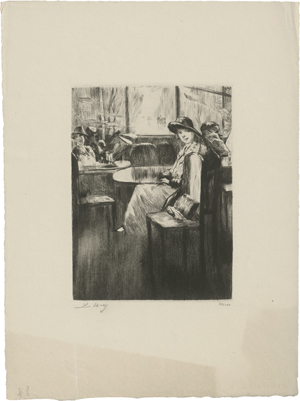 Lot 7114, Auction  123, Ury, Lesser, Junges Mädchen im Kaffee mit Straßenblick