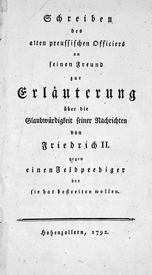 Los 220 - Kaltenborn, Rudolph Wilhelm von - Schreiben des alten preussischen Officiers an seinen Freund. Hohenzollern (d. i. Braunschweig) 1792 - 0 - thumb