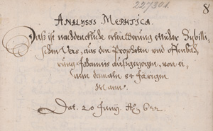 Los 1048 - Analysis Mephtica - Das ist unbedenckliche erleütterung etlicher Sybillischen Vers. Deutsche Handschrift auf Papier.  - 0 - thumb