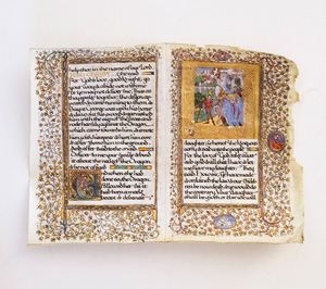 Lot 1085, Auction  125, Vita Sanctorum, 2 Doppelblätter mit breiten Godlbordüren und 4 Miniaturen. England um 1870