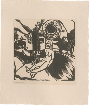 Los 7098 - Campendonk, Heinrich - Sitzender weiblicher Akt in Landschaft mit Bauernhaus - 0 - thumb