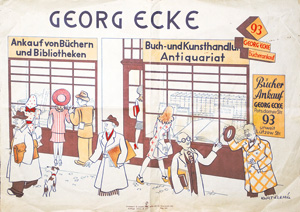 Los 214 - Flemig, Kurt - Georg Ecke. Buch- und Kunsthandlung. Antiquariat. Farbiges Kleinplakat - 0 - thumb