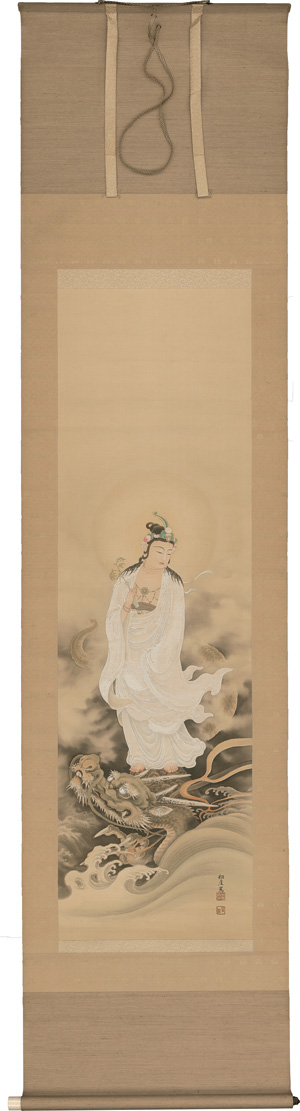 Lot 646, Auction  126, Kannon auf dem Drachen, Japanisches Kakemono-Rollbild der buddhistischen Schutzgottheit