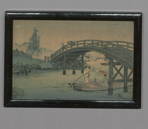 Lot 648, Auction  126, Koho, Shoda, Brücke bei Regen. Farbiger Nachdruck in Holzschnitt
