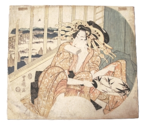 Los 679 - Toyokuni, Utagawa - Geisha sitzend mit Fächer in der Hand. - 3 - thumb