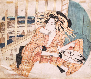 Lot 679, Auction  126, Toyokuni, Utagawa, Geisha sitzend mit Fächer in der Hand.