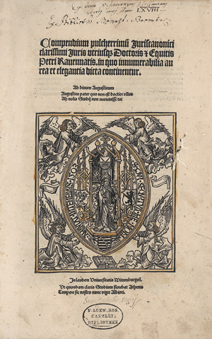 Lot 1181, Auction  126, Ravenna, Petrus von, Compendium pulcherrimum Juriscanonici