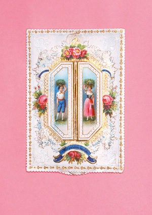 Lot 2144, Auction  126, Klappbillet und "Wir gratulieren herzlich", Chromolithographisches Klappbillet mit Zug- und Drehfunktion