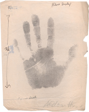 Lot 2533, Auction  126, Huxley, Aldous, Abdruck der linken Hand für eine Chirologin. Dabei 2 weitere Blätter. 1940