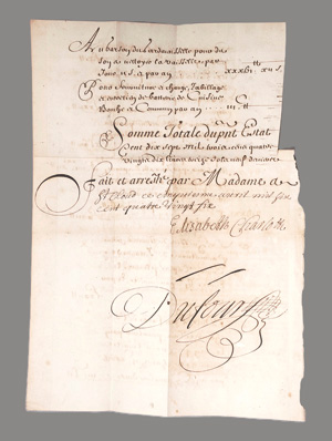 Lot 2578, Auction  126, Elisabeth Charlotte, Prinzessin von der Pfalz, Signierte Etat-Aufstellung. 1686