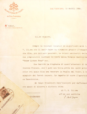 Lot 2587, Auction  126, Gasparri, Pietro Kardinal, Brief an den Komponisten Philipp Franz.1924