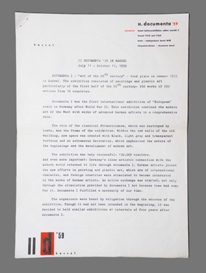 Lot 3059, Auction  126, Documenta, Presseinformationsblatt (engl.) zur II. documenta. Kassel 1959