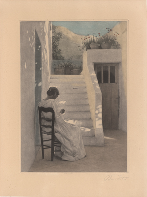 Lot 5383, Auction  126, Ilsted, Peter, Nähendes Mädchen im Schatten einer italienischen Villa