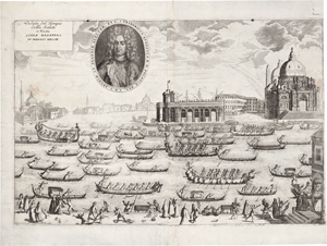 Lot 5708, Auction  126, Via, Alessandro della, Veduta del Tempio della Salute: Regatta im Bacino di S. Marco, im Hintergrund die Dogana und Santa Maria della Salute.