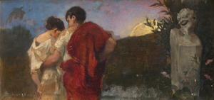 Lot 6179, Auction  126, Lang, Josef Adolf, Römische Nacht: Liebespaar bei Vollmond im Garten mit lachender Pansherme