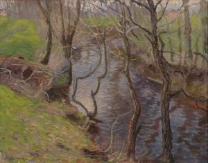 Lot 6210, Auction  126, Kalpokas, Petras, Baumbestandener Bachlauf im Vorfrühling