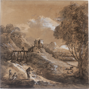 Lot 6580, Auction  126, Zuccarelli, Francesco, Südliche Landschaft mit kleinem Kastell und Angler an einem Gebirgsbach