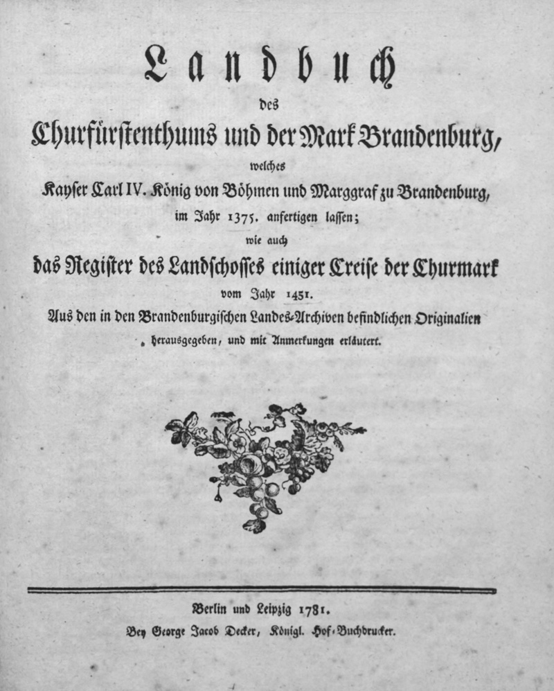 Lot 224, Auction 126, Landbuch des Churfürstenthums, und der Mark Brandenburg
