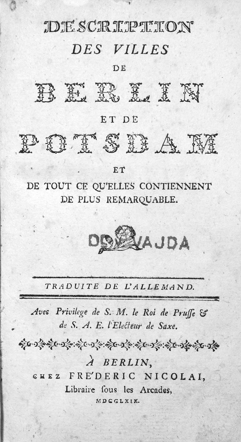 Lot 229, Auction 126, Nicolai, Christoph Friedrich, Description des villes de Berlin et de Potsdam