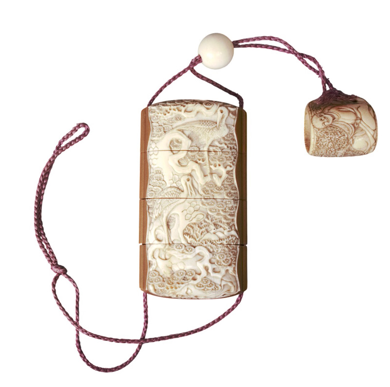 Lot 637, Auction 126, Inrô mit Kranichrelief, 4-teiliges Aufbewahrungs-Behältnis