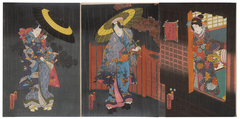 Lot 653, Auction 126, Ukiyo-e Leporello und Kunisada, Utagawa, Album mit 37 Ukiyo-e Farbholzschnitten in 23 Trypticha bzw. Dypticha