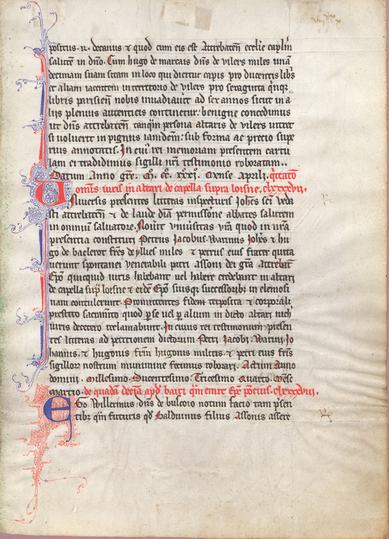 Lot 1001, Auction  126, Cartularium, Fragment eines hochmittelalterlichen Kopialbuches. Lateinische Handschrift auf Pergament