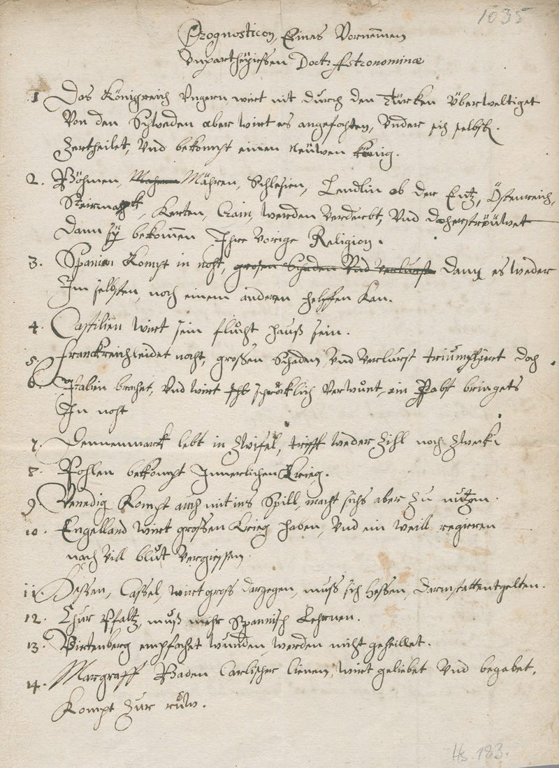 Lot 1028, Auction  126, Prognosticon, Eines Vornemen unparteiischen Doct: Astronominae