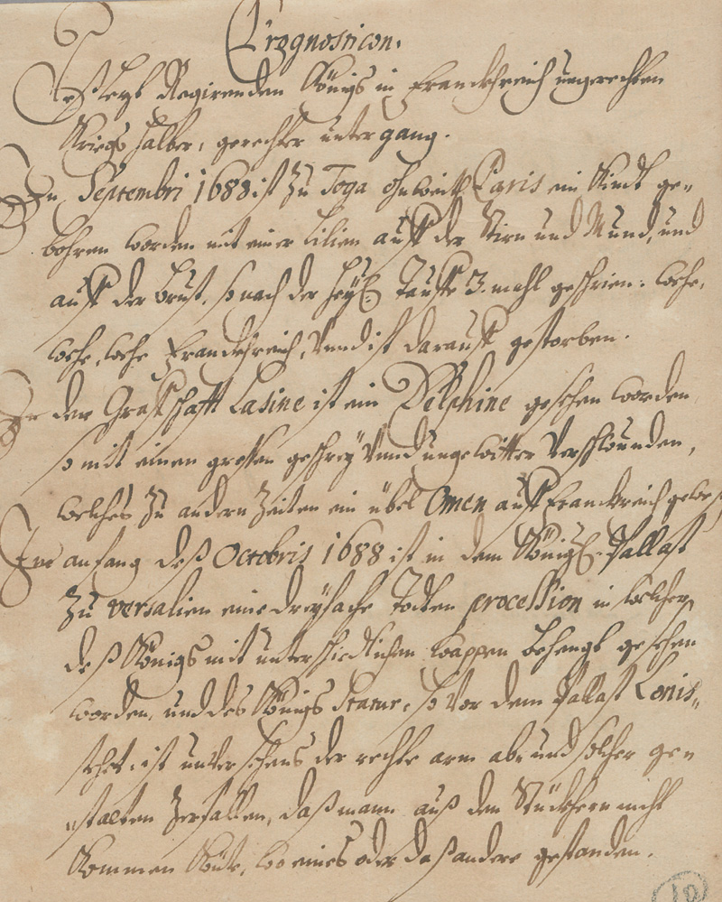 Lot 1030, Auction  126, Prognosticon,  Wunderzeichen zur Vorhersage im Zuge des Pfälzischen Erbfolgekrieges. Deutsche Handschrift auf Papier