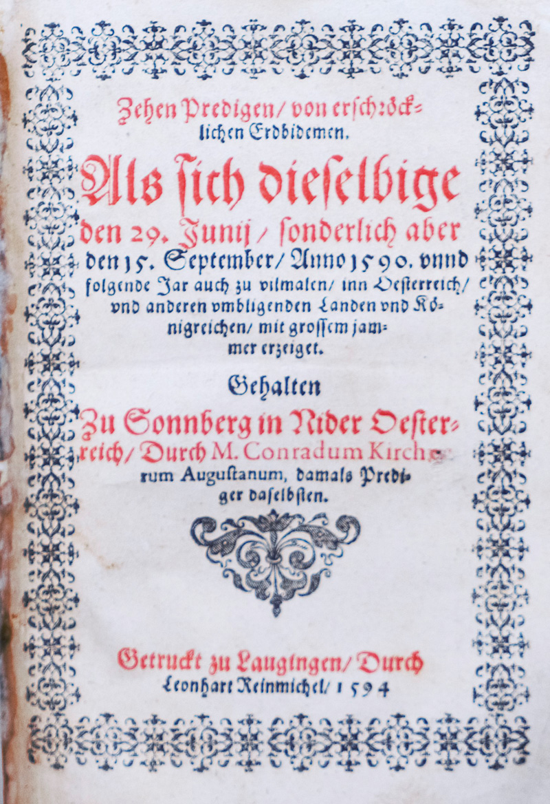 Lot 1141, Auction 126, Kircher, Konrad, Zehen Predigen, von erschröcklichen Erdbidemen