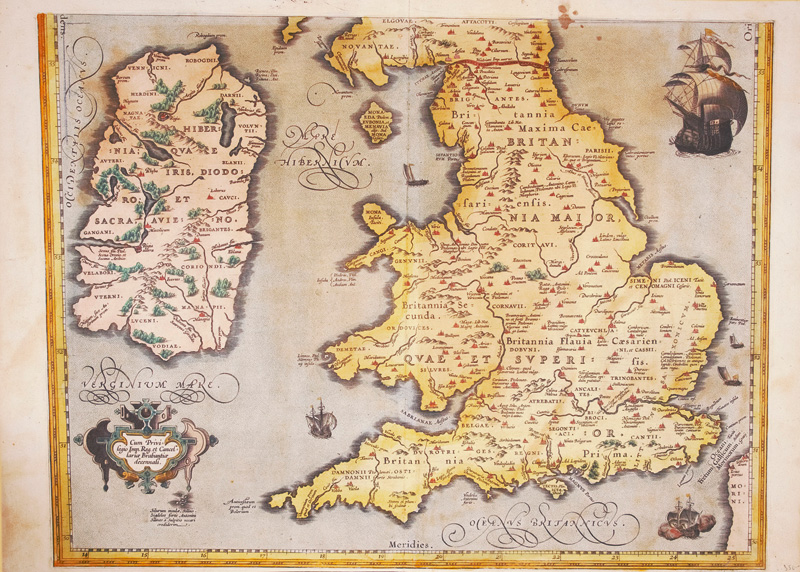 Lot 1170, Auction 126, Ortelius, Abraham, Reliqua Britannicarum. Kolorierte Kupferkarte