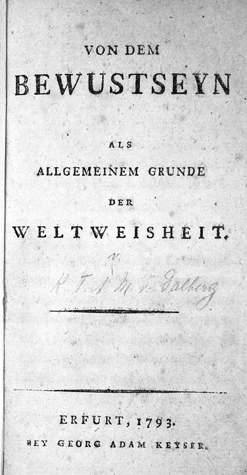Lot 2015, Auction  126, Dalberg, Carl Theodor von, Von dem Bewustseyn als allgemeinem Grunde der Weltweisheit