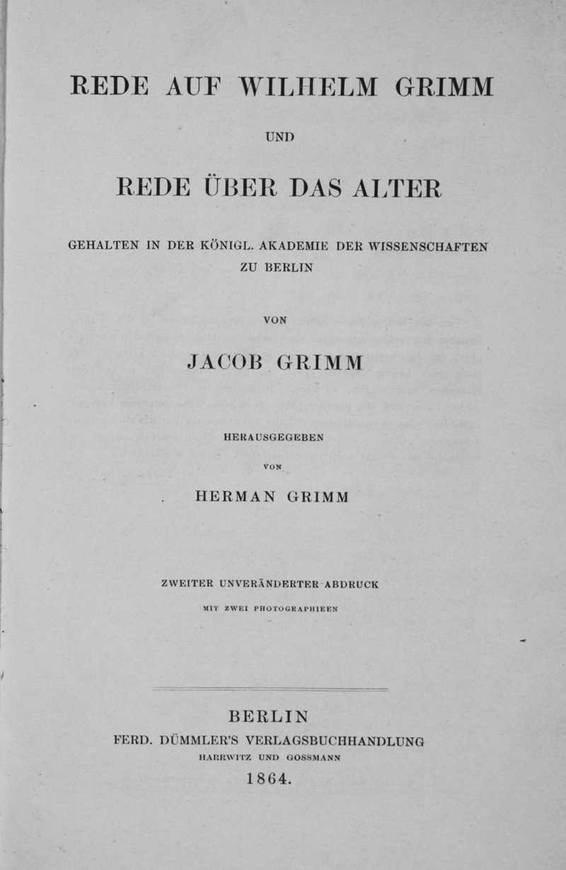 Lot 2044, Auction 126, Grimm, Jacob, Rede auf Wilhelm Grimm und Rede über das Alter