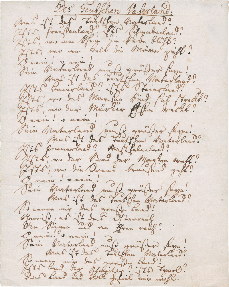 Lot 2502, Auction  126, Arndt, Ernst Moritz, Gedicht-Manuskript "Des Teutschen Vaterland"