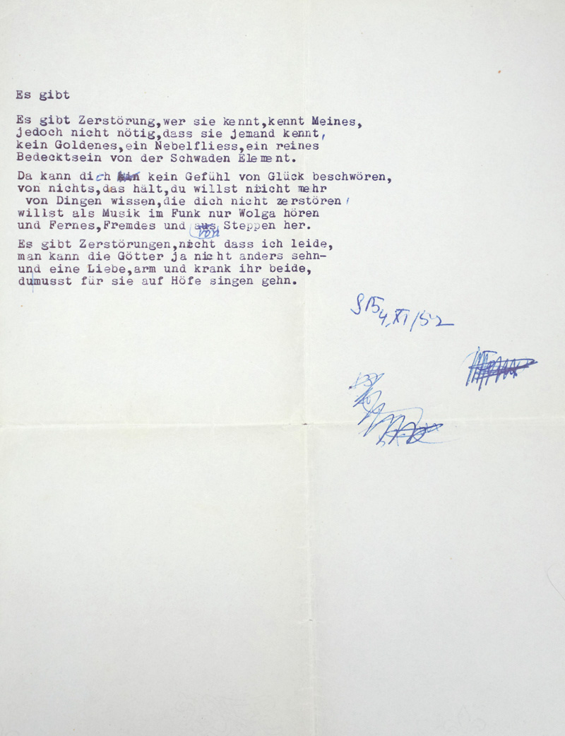 Lot 2505, Auction 126, Benn, Gottfried, Gedicht-Typoskript mit eigh. Monogramm. 1952