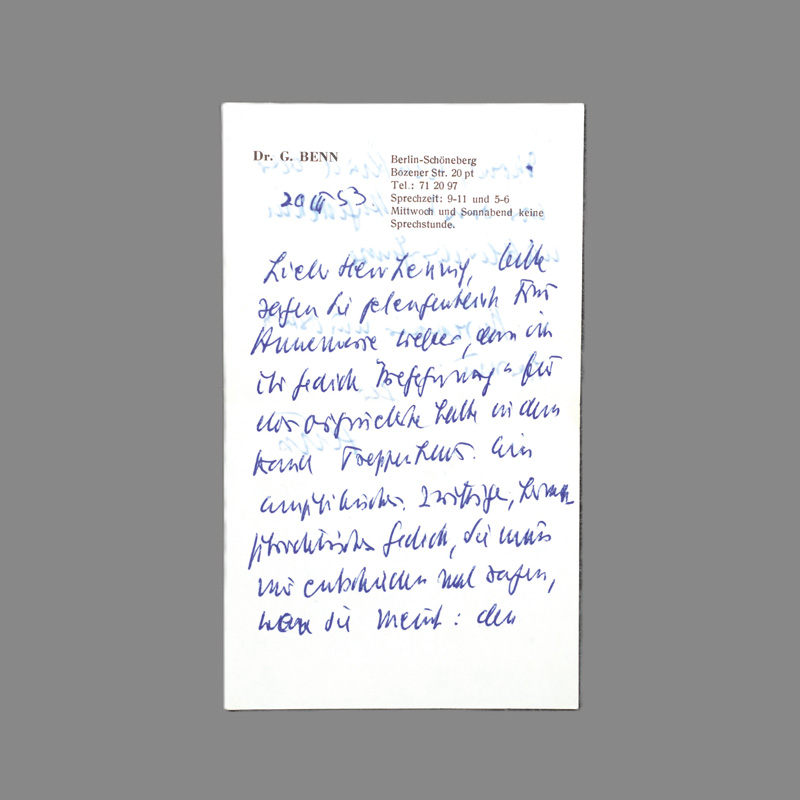 Lot 2511, Auction 126, Benn, Gottfried, Brief an Walter Lennig. 1953