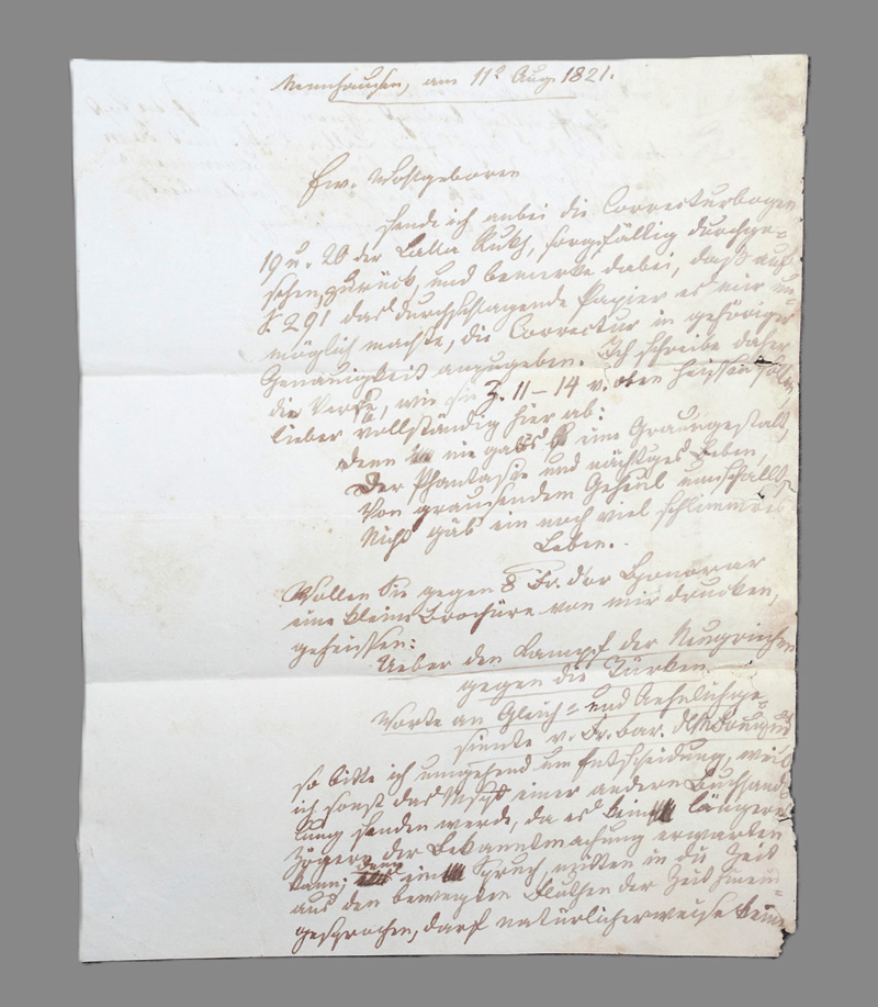 Lot 2521, Auction  126, Fouqué, Friedrich de la Motte, Brief an den Musikverleger A. M. Schlesinger. August 1821