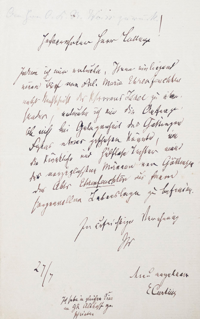 Lot 2556, Auction 126, Curtius, Ernst, Brief an einen Kollegen. Um 1890.