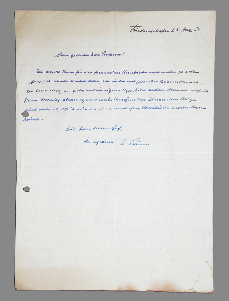 Lot 2557, Auction  126, Eckener, Hugo, Brief an einen Porträtmaler. Mit Beilage. 1951