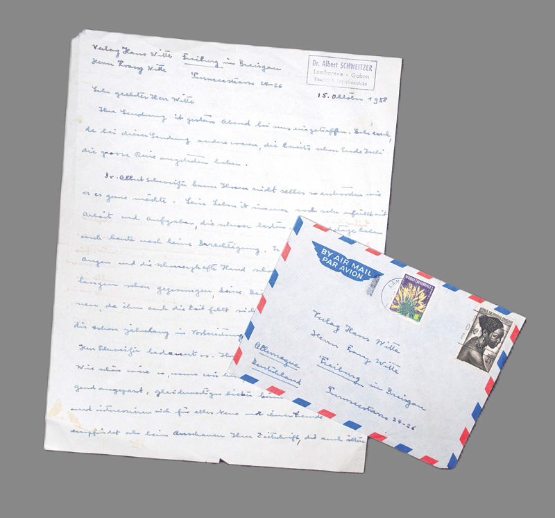 Lot 2569, Auction 126, Schweitzer, Albert, Brief an den Witte Verlag. 1958