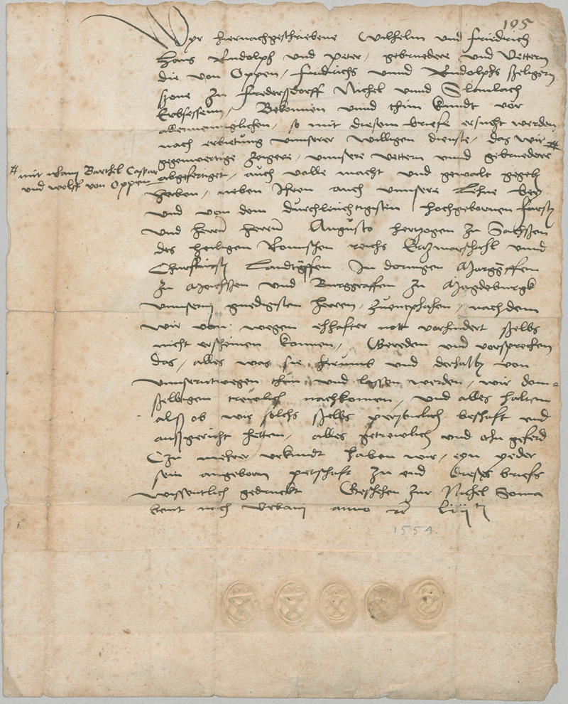 Lot 2597, Auction  126, Oppen, Wilhelm von, Generalvollmacht für Stellvertreter vor dem Kurfürsten von Sachsen. 1554